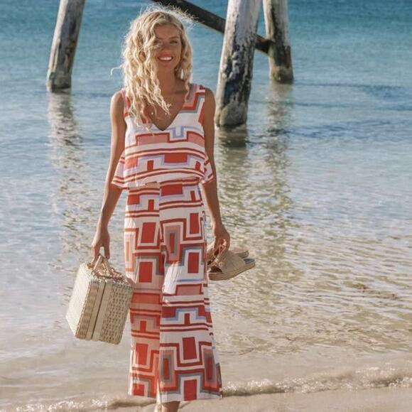 Mister Zimi Pants - Mister Zimi Clover Jumpsuit Party Print Sleeveless Wide Leg Size 6 Preowned